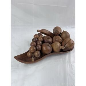 Monkey Pod Wooden Bowl Fruit Set MCM Vintage 1970s